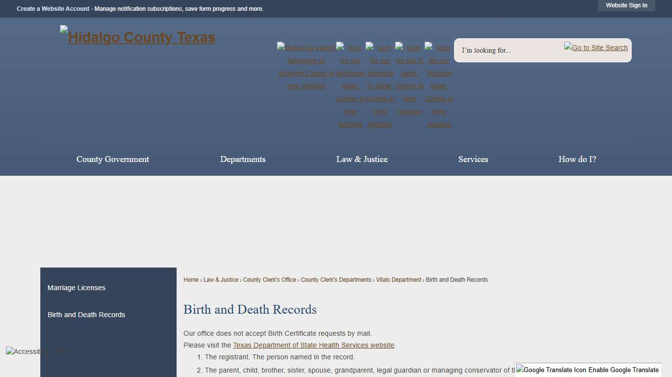 Birth and Death Records | Hidalgo County, TX - Official Website